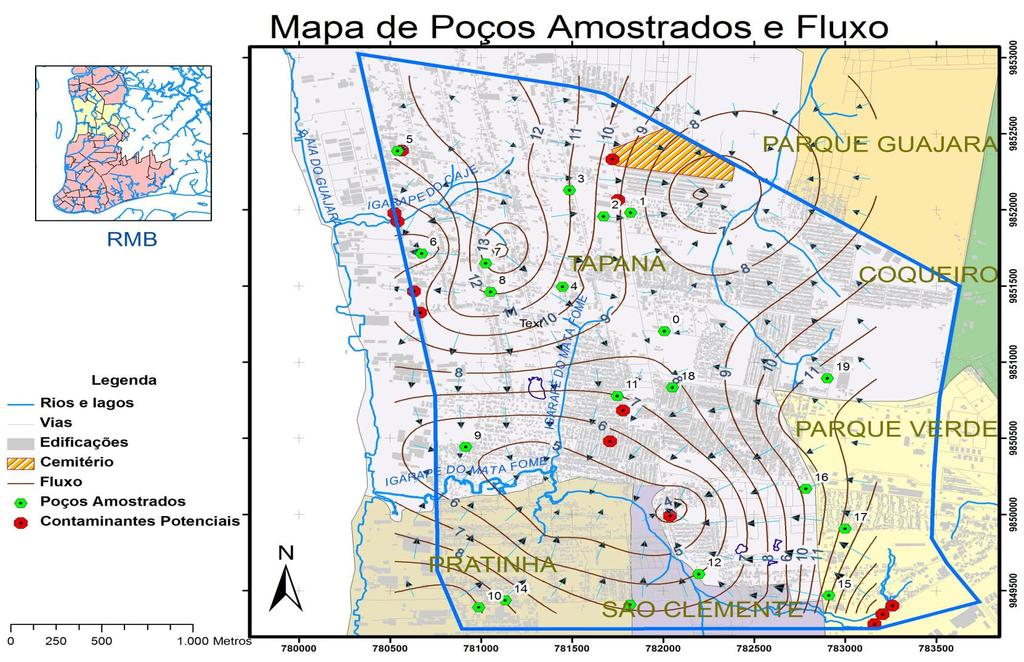 Figura 3 - Mapa com a localização dos poços coletados. Adaptado de Craveiro, 2007.