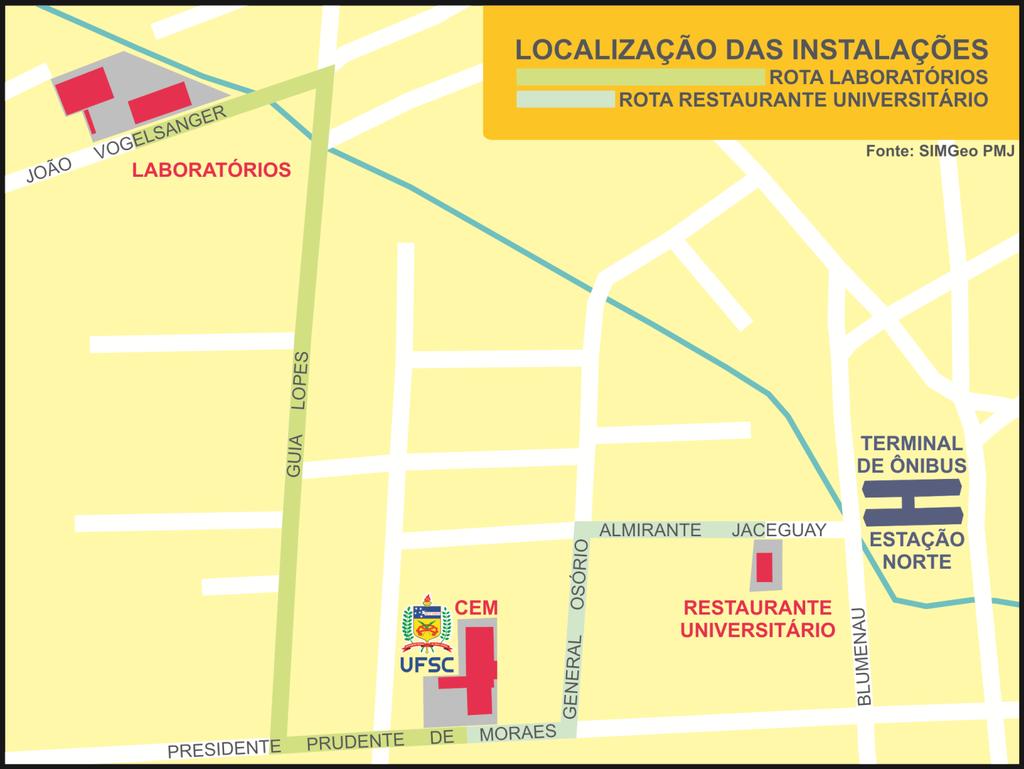 Mapa das Instalações Linhas de ônibus SAÍDA DO CENTRO Centro-Norte