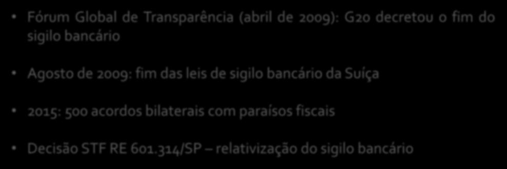 2.2. G20 e o fim do sigilo bancário Fórum Global de Transparência (abril de 2009): G20