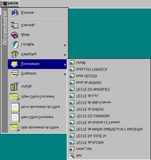 Trabalhar com o Windows 95 ABRIR UM DOCUMENTO QUE USOU RECENTEMENTE Durante o trabalho, pode muitas vezes voltar ao mesmo documento em sessões sucessivas.