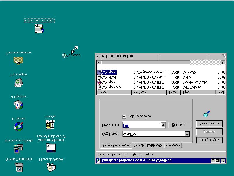 Personalizar o Windows 95 3. Clique no botão Localizar agora. Aparece uma lista com todos os ficheiros com a palavra WordPad no seu nome. 4.