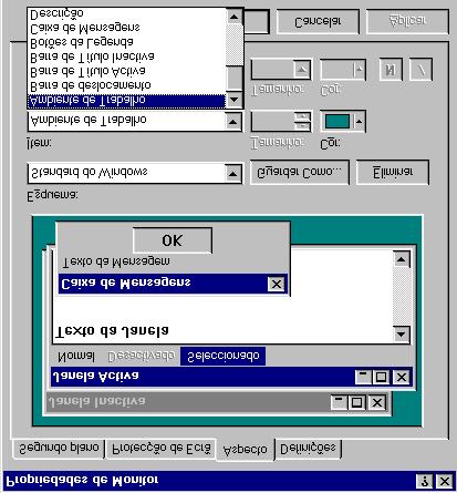 Personalizar o Windows 95 Criar um esquema de cores pessoal Se nenhum dos esquemas de cores predefinido lhe agradar pode criar ou modificar um dos existentes.