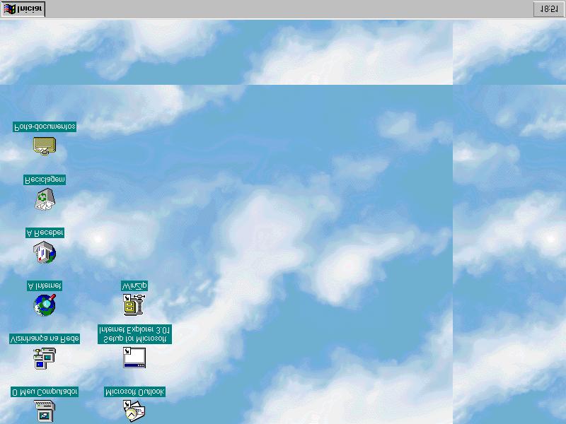 Personalizar o Windows 95 Quando escolhe um pano de fundo na caixa de lista Papel de parede pode visualizar uma amostra da imagem no pequeno ecrã exposto na parte superior da janela Propriedades do