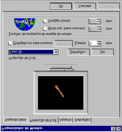 Personalizar o Windows 95 Tabela de Protecção de Ecrã Caixa de texto Protecção de Ecrã 3.