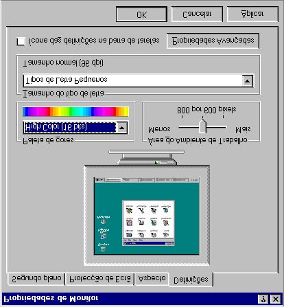 Personalizar o Windows 95 2. Clique na opção Painel de Controlo. A janela Painel de Controlo aparece. 3. Faça um duplo clique sobre o ícone Monitor. A caixa de diálogo Propriedades aparece. 4.