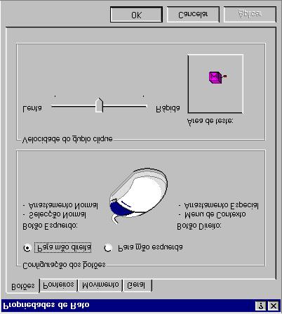 Personalizar o Windows 95 Para personalizar o rato siga os seguintes passos: 1. Na janela Painel de Controlo, faça um duplo clique sobre o ícone Rato. A caixa de diálogo Propriedades de Rato aparece.