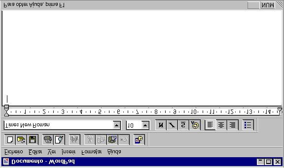 Elaborar um Trabalho com o Windows 95 Barra de Título Barra de Ferramentas Barra de Menu Régua Barra de Formatação Ponto de Inserção Criar um novo documento no WordPad Ao contrário de