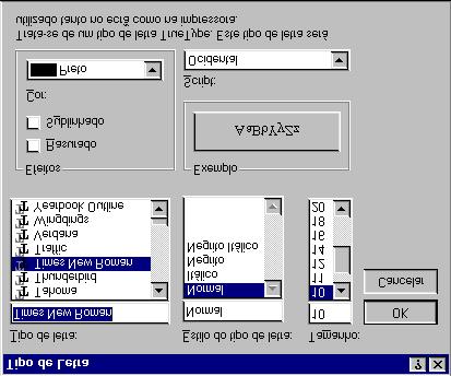 Elaborar um Trabalho com o Windows 95 3. Na lista Tipo de Letra, clique no tipo de letra que desejar. Os tipos de letra encontram-se ordenados alfabeticamente.