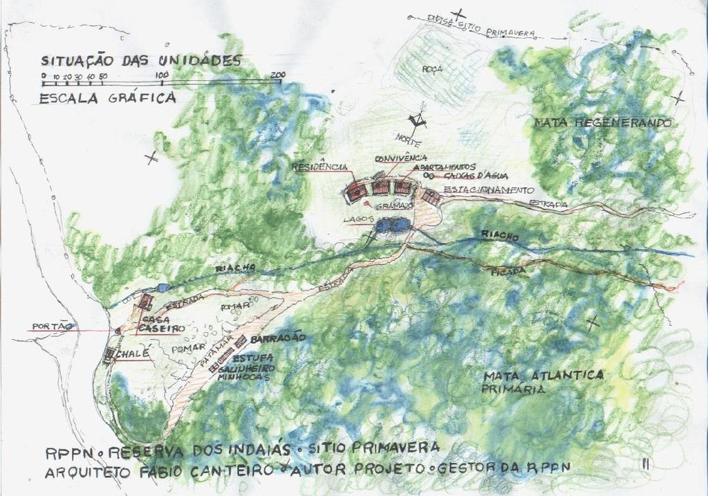 Figura 4 Implantação geral Fonte: Canteiro (2005) Para a elaboração do projeto foram levadas em consideração as seguintes condicionantes, algumas orientadas pelo IBAMA Instituto Brasileiro do Meio