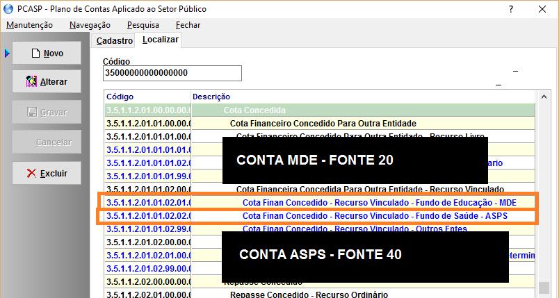 Vinculado - Recurso Das Asps para o registro dos recursos do limite legal 15% e a conta 4.5.1.1.2.01.01.01.02.