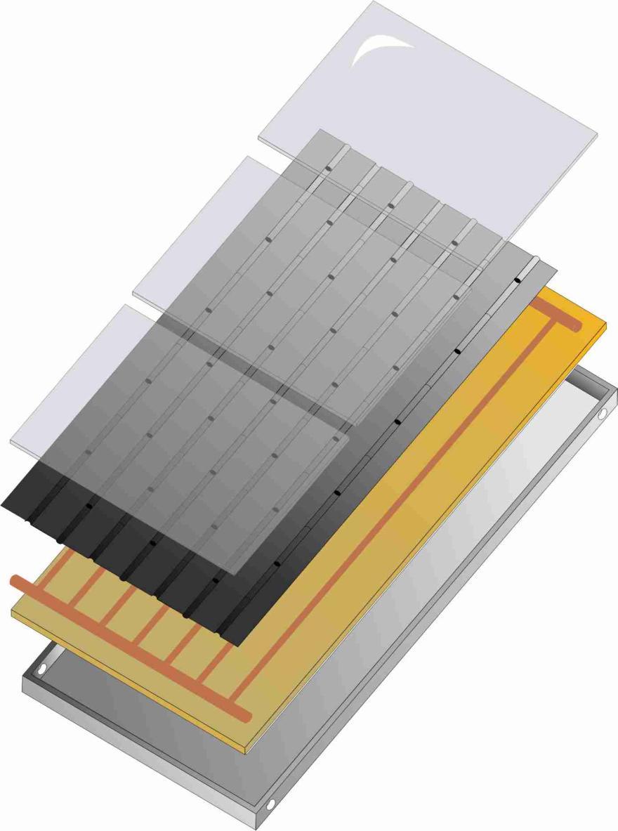 PRODUTOS Coletor Solar VIDRO DIVIDIDO EM TRÊS PARTES ALETA DE ALUMÍNIO ENEGRECIDO