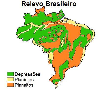 3. O mapa temático destacado a seguir representa um único fenômeno/tema: os tipos de relevo do Brasil.