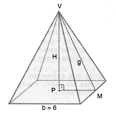 Determinar: a) O seu volume b) O seu apótema c) A sua área total ) Numa pirâmide regular de base quadrada, a área da base é 16cm e a altura