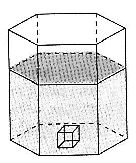11) Um recipiente em forma de prisma hexagonal regular contém um líquido até certo nível. Colocando-se nesse recipiente um cubo, o nível do líquido aumenta dm.