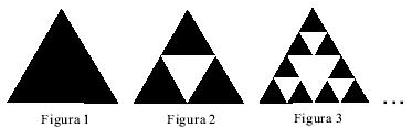 O triângulo de Sierpinski, uma das formas elementares da eometria fractal, pode ser obtido por meio dos seguintes passos: 1. comece com um triângulo equilátero (figura 1);.