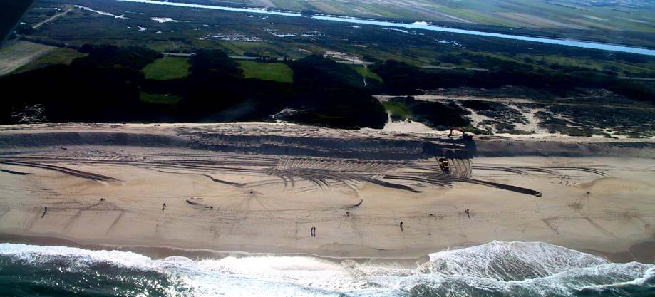 obrigando a passagem de pessoas através de circuitos obrigatórios, este aspecto não se verifica na reconstrução do cordão dunar artificial da Praia da Vagueira, excepto na área do perfil M6 (fig. 11).