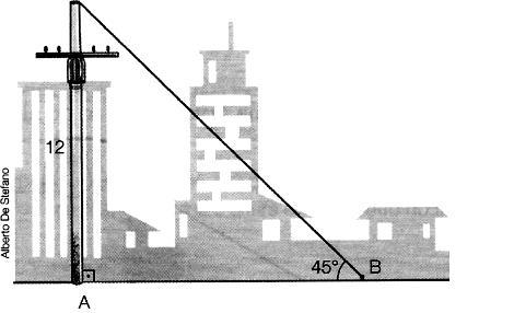 Exercícios:. Por segurança, vai ser necessário ligar a ponta de um poste de m de altura a um gancho no chão. Quando esticado, o cabo deverá fazer ângulo de 45 com o chão. Qual é o comprimento do cabo?