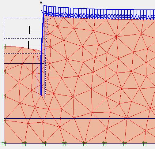 É importante sublinhar que o modelo foi definido para uma geometria de metade da escavação, visto ser um problema simétrico, portanto o comprimento definido para as escoras no programa será da metade