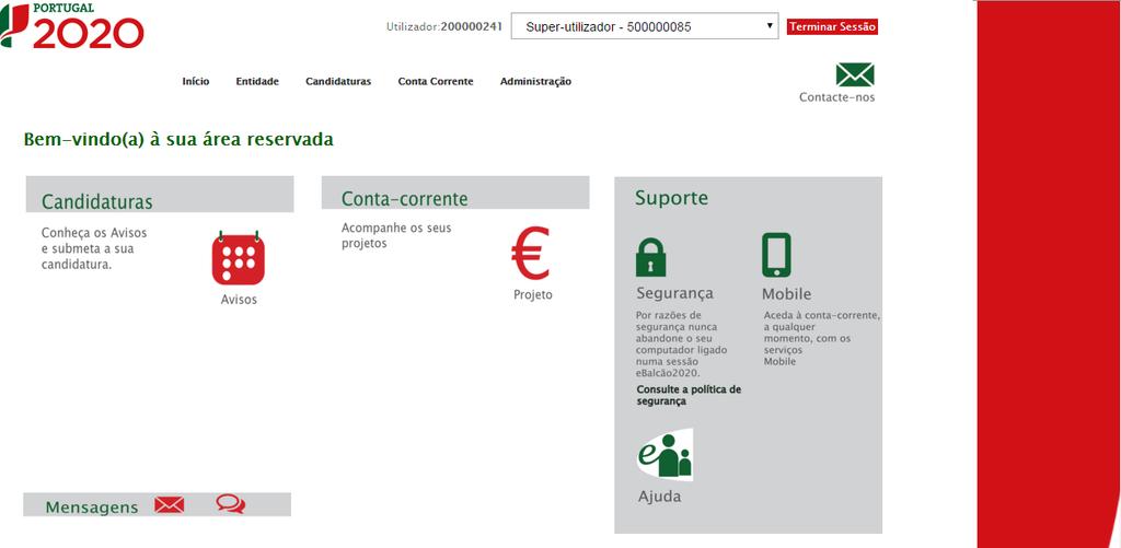 Depois da sessão iniciada, será possível aceder à Área Reservada.