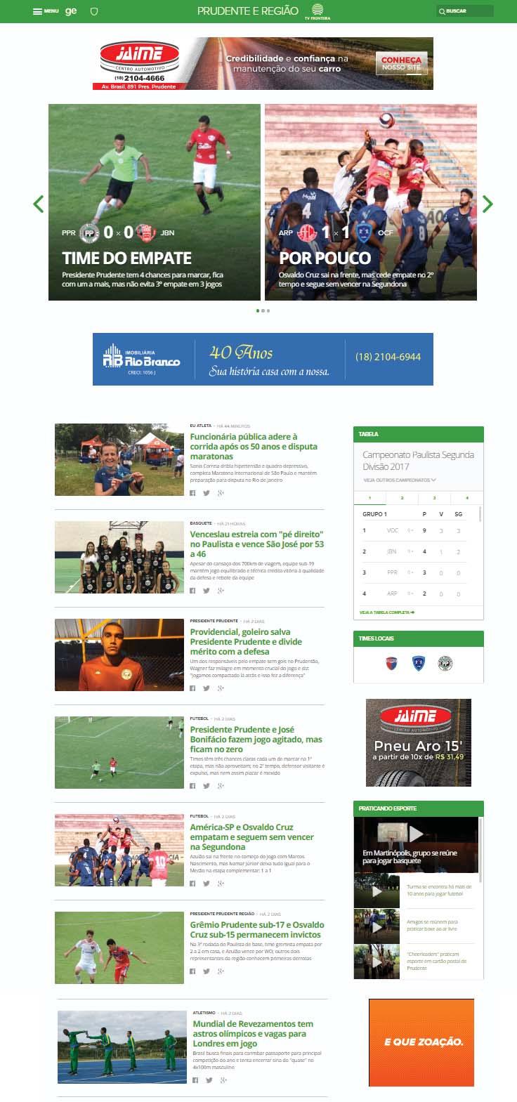 FORMATOS GE Prudente e Região / Capa globoesporte.