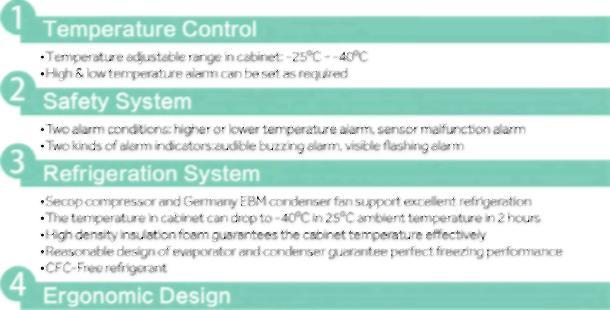 Deep Freezer Desenhado para experimentos de baixa temperatura de componentes eletrônicos e outros materiais especiais, para armazenar plasma sanguíneo, materiais biológicos, vacinas, etc.