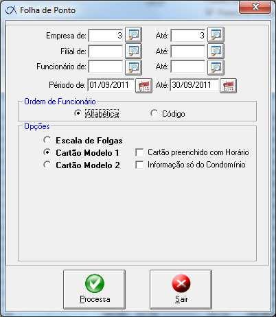 Relatório de cartão de ponto Treinamento