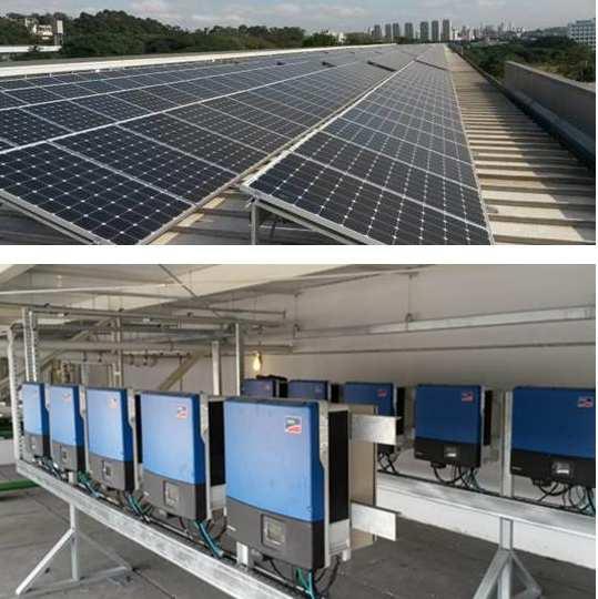 Sistema Fotovoltaico - (156 kwp) O sistema BAPV está localizado na biblioteca Brasiliana Guita e José Mindlin na cidade universitária.