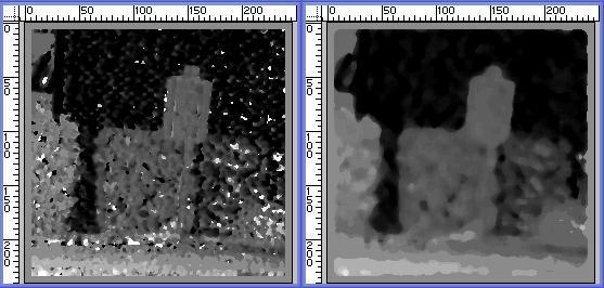 25 pixels e pixel, e em (d) acrescentou-se uma filtragem por mediana 4x4.