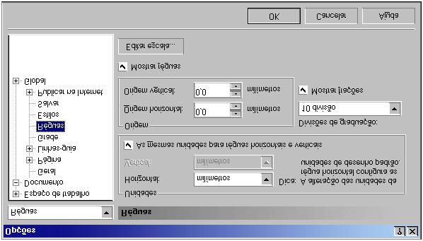 Documento (quadro branco a esquerda) selecione o item Réguas, em seguida, escolha as unidades