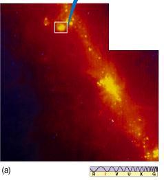 observações em rádio mostram um anel de gás molecular de ~ 400 pc de diâmetro