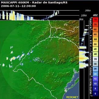 Quando o CCM atinge seu maior desenvolvimento, a convecção esta fraca na maior parte do CCM com apenas alguns focos de convecção forte, como pode ser visto na imagem do radar de Canguçu RS (Figura