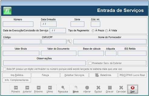 Lançamentos Fiscais Menu Movimentos / ISS / Modelo 56 (Entrada de