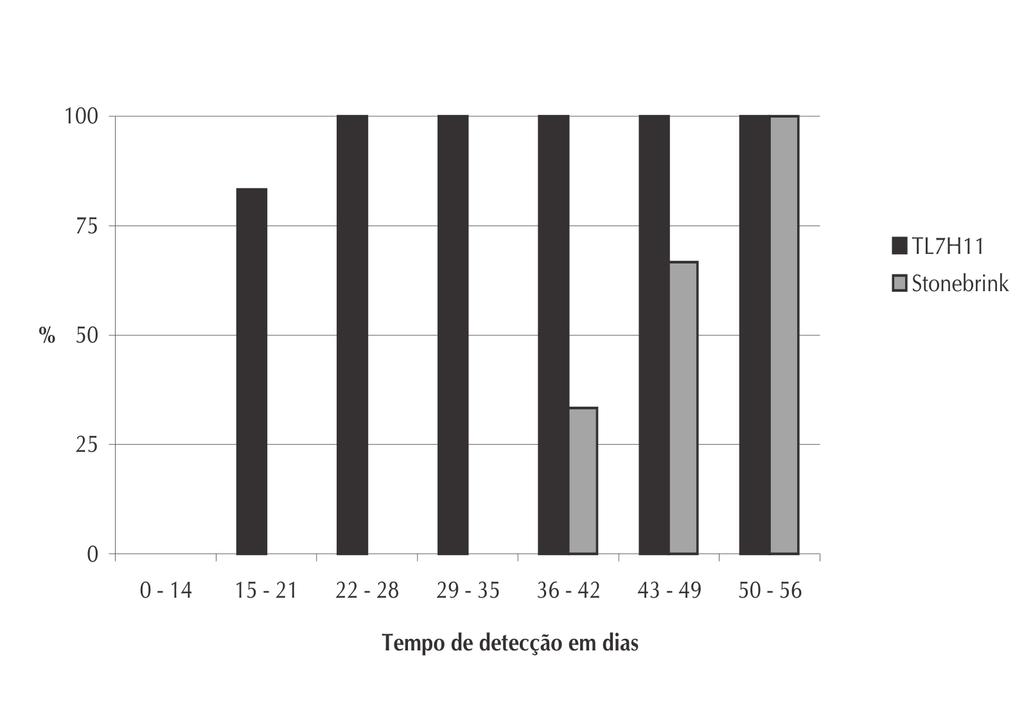 366 Figura 3 Porcentagens acumuladas de resultados positivos de M. bovis de acordo com o tempo de crescimento em meio de Stonebrink e TL7H11 Figura 4 Microcolônia de M.