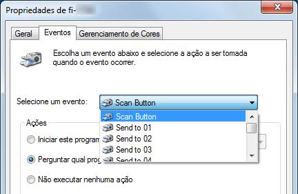 Capítulo 4 5 Clique a guia [Eventos] da janela exibida e selecione um evento. Na lista suspensa [Selecione um evento], escolha o evento em que deseja abrir o aplicativo.