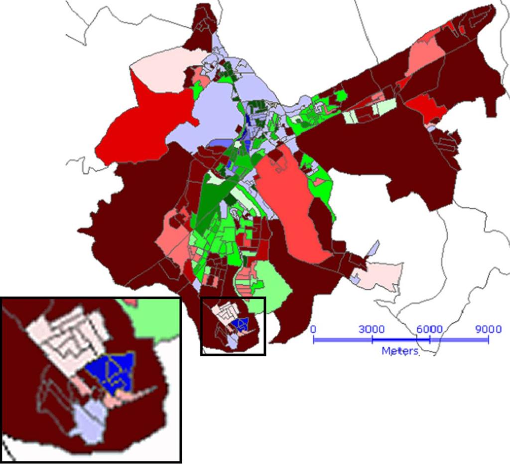 FIGURA 6.21 Mapa dos setores censitários gerados a partir do SOM particionado segundo o algoritmo Costa-Netto e validação do índice CDbw.