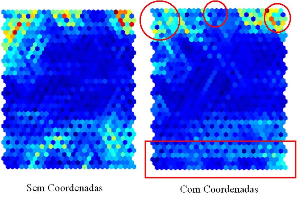 6.7 Avaliando a Inclusão das Coordenadas Planas (x, y) em x k Aqui avaliou-se o efeito da inclusão das coordenadas planas (x, y), relativas ao centróide de cada setor censitário, na geração da