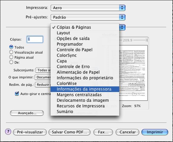 IMPRESSÃO NO MAC OS X 21 Ativação da Comunicação de duas vias Se você ativou uma rede TCP/IP, poderá recuperar o status da impressora digital e as configurações do ColorWise do Fiery EXP50 e