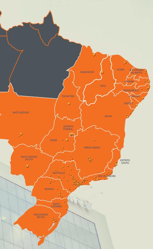 Figura 3 - Cidades de atuação da MRV cuja divulgação foi feita no Relatório de Sustentabilidade 2016.