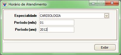 Figura: Horários de Atendimento Escolhida a opção Horário de Agendamento, ao preencher as informações na interface de Horário de Atendimento (preenchido os campos Especialidade, Período (mês) e