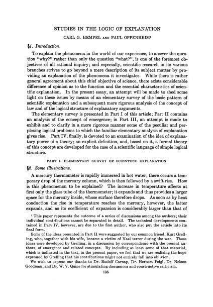 confirmation, I & II (1945); Hempel & Oppenheim Studies in
