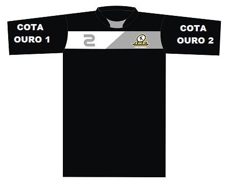 Cota Ouro Número de cotas por equipe: 2 Benefícios: 1. Logomarca do patrocinador no uniforme (conforme desenho a seguir); 2. Espaço de menor destaque em outdoor uma vez ao ano*; 3.