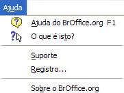 Ajuda do BrOffice Para acessar este recurso, clique na barra de menus em ajuda. Aparecerão as seguintes opções: Ajuda do BrOffice.