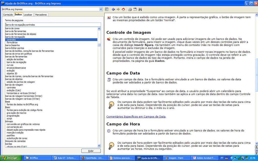 org permite esclarecer as dúvidas utilizando o índice para procurar o tópico que você quer. Figura 31 Ajuda do BrOffice.