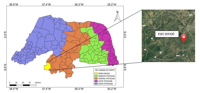 arbustivas e arbóreas de pequeno porte, com o relevo levemente ondulado. (BENCKE et al. 2006). Figura 1. Área de estudo, com destaque para a localização da Estação ecológica do Seridó.