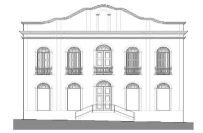 A figura 2 mostra as fachadas do Teatro São João, em que na Figura 2 observa-se a fachada frontal e principal meio de acesso ao interior do edificado, na