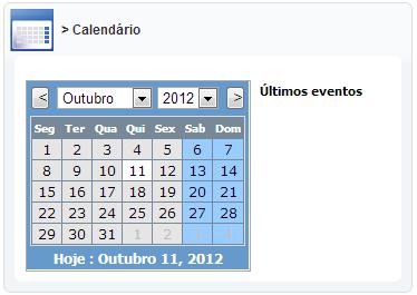 3.1 Calendário Na tela de Calendário serão exibidos os últimos eventos cadastrados.