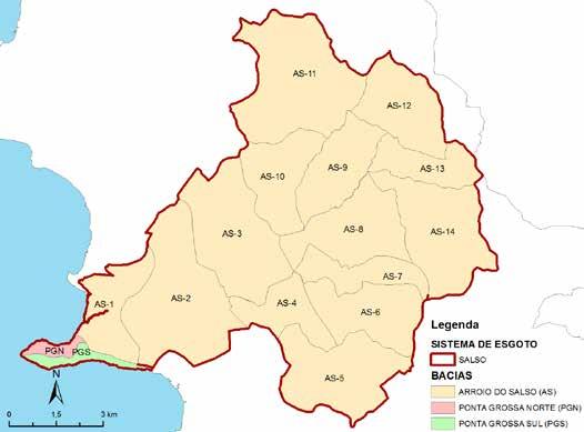 5.7 SES SALSO O Sistema de Esgotamento Sanitário (SES) Salso abrange integralmente a Bacia do Arroio do Salso (AS- 01 a AS-14) e as Bacias Ponta Grossa Norte (PGN) e Ponta Grossa Sul (PGS).