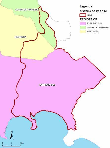 Em relação às regiões do OP, o SES Lami abrange parcialmente as regiões Extremo Sul, Restinga e Lomba do Pinheiro, conforme demonstrado