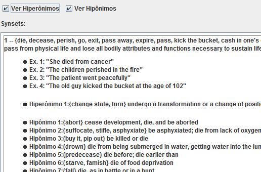 Figura 3.7. Tela de apresentação de hiperônimos e hipônimos.