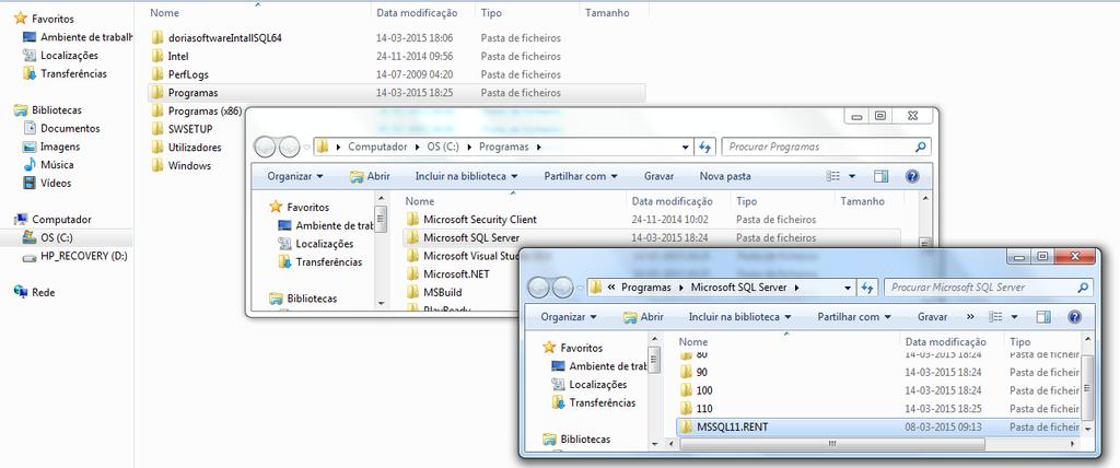 com sucesso, abra o Disco C, clique em programas >> Microsoft SQL Server, e